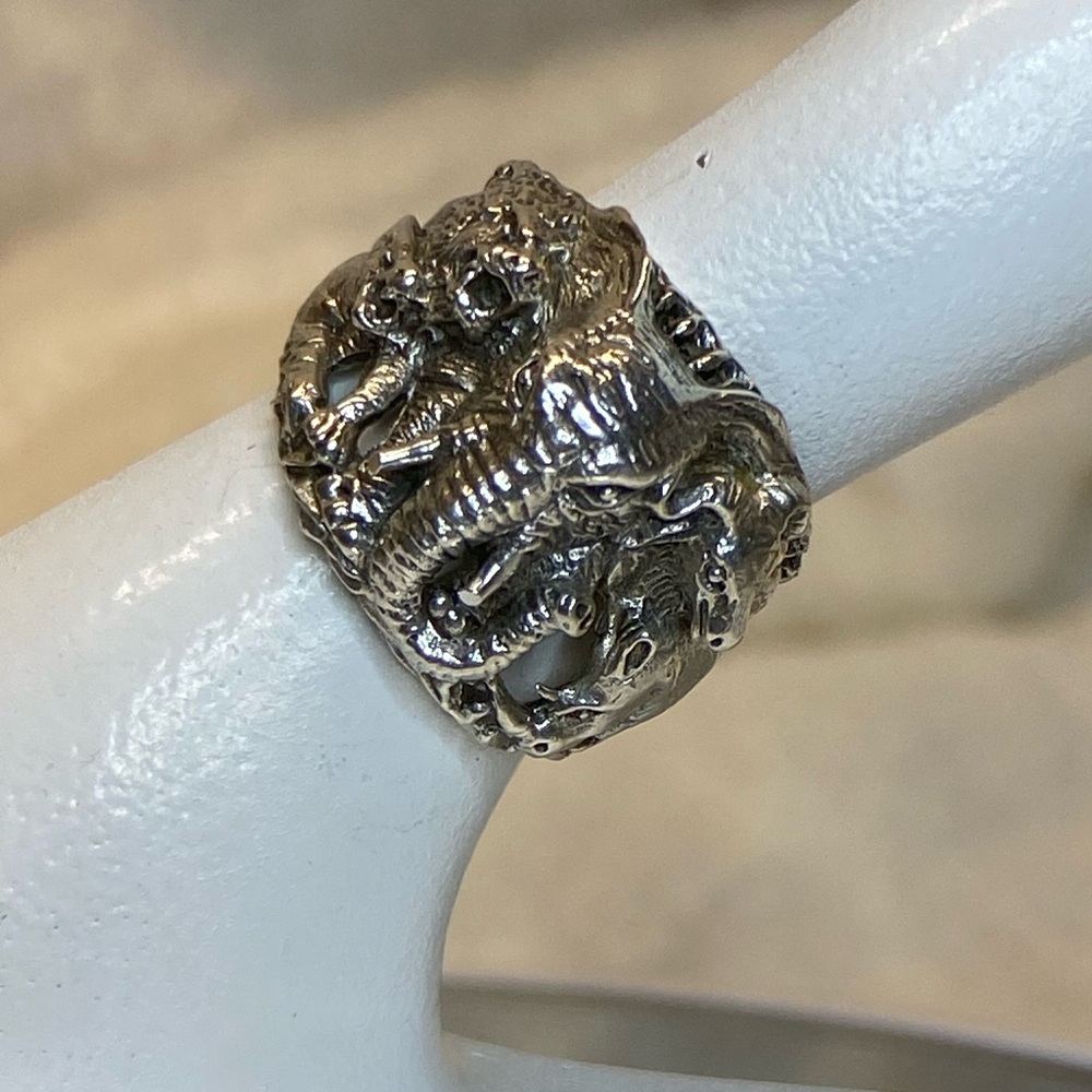 Sterling Silver “The Zoo” Carved Ring Sz 8 Exquisitely Detailed Elephant & more